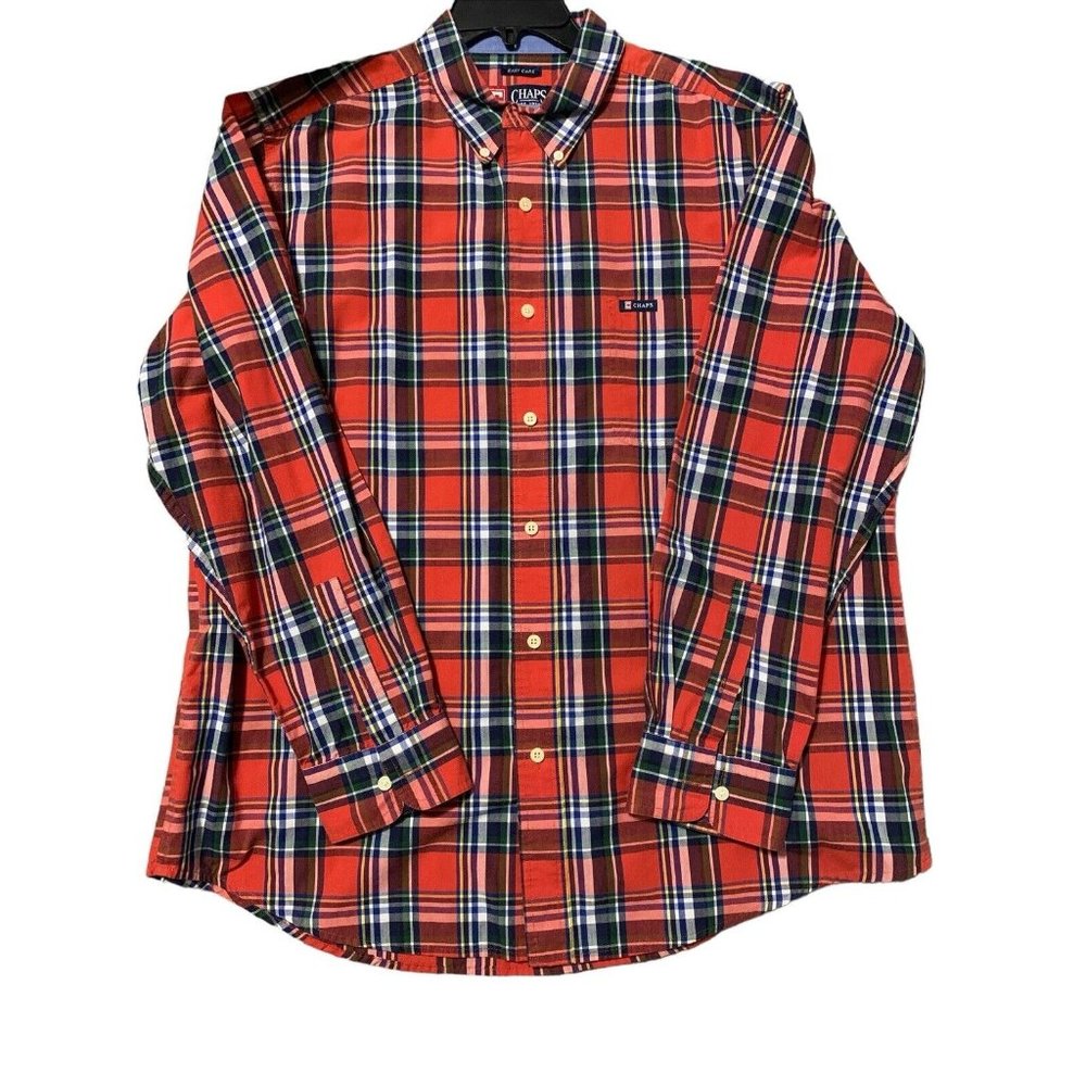 Chaps Shirt Mens XL Red Plaid Button Down Long Sleeve Front Pocket Easy Care - Picture 1 of 4